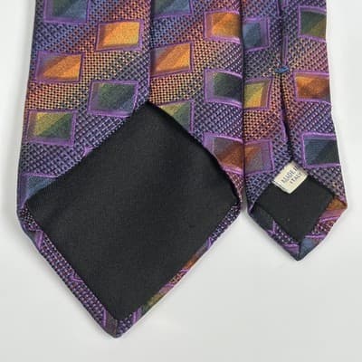 Vintage Nordstrom Tie Mens 100% Silk Geometric Diamond Pattern Made Italy 90s - Thumbnail 5