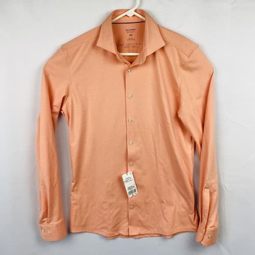 NEW OLYMP Mens Size 40 Long Sleeve Shirt Super Slim No6 Peach Cutaway Quick Dry - Thumbnail 2