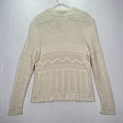 NEW Polo Ralph Lauren Sweater Womens Large Cream 100% Linen Hand Knit Italian - Thumbnail 2