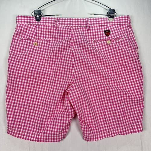Polo Golf Ralph Lauren Mens 40 Pink Gingham Check Plaid 9” Inseam Cotton EUC - Thumbnail 2