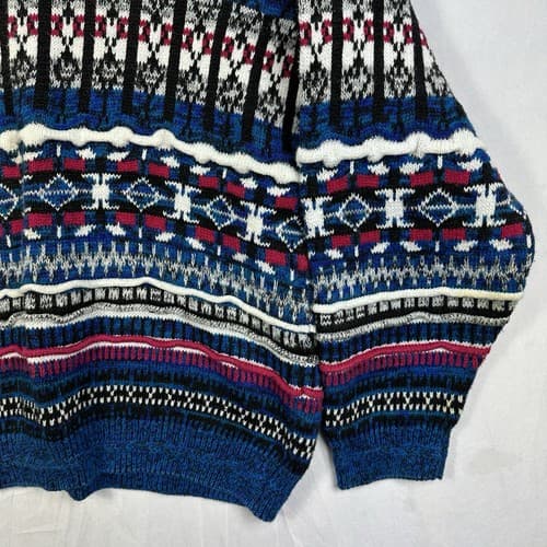 Vintage Peter England Fair Isle Men Large Crew Sweater Multicolor 3D Coogi Style - Thumbnail 3
