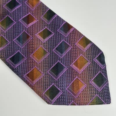 Vintage Nordstrom Tie Mens 100% Silk Geometric Diamond Pattern Made Italy 90s - Thumbnail 3