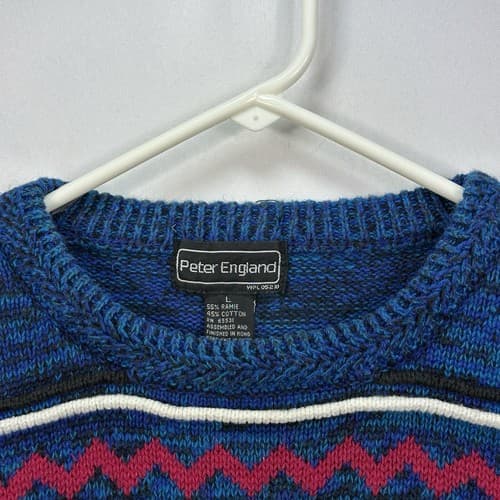 Vintage Peter England Fair Isle Men Large Crew Sweater Multicolor 3D Coogi Style - Thumbnail 6