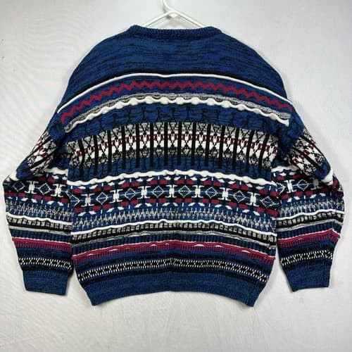 Vintage Peter England Fair Isle Men Large Crew Sweater Multicolor 3D Coogi Style - Thumbnail 2