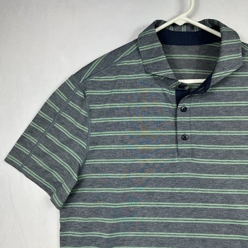 Lululemon Mens Propel Polo Shirt Large Gray Green Striped Cut Back Breathable - Thumbnail 6