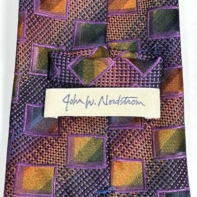 Vintage Nordstrom Tie Mens 100% Silk Geometric Diamond Pattern Made Italy 90s - Thumbnail 4