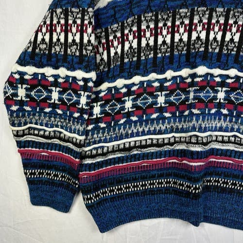 Vintage Peter England Fair Isle Men Large Crew Sweater Multicolor 3D Coogi Style - Thumbnail 4