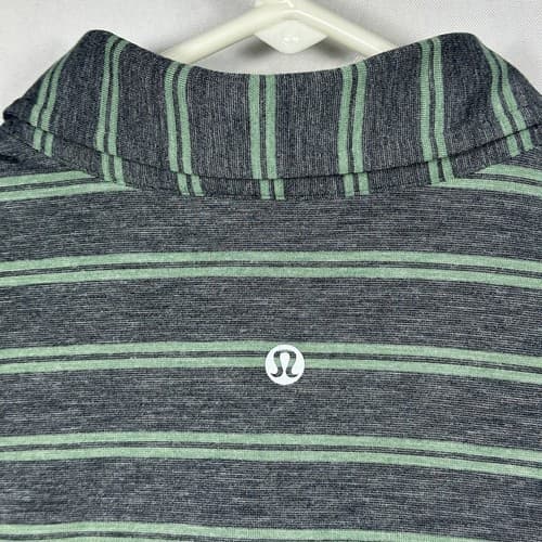 Lululemon Mens Propel Polo Shirt Large Gray Green Striped Cut Back Breathable - Thumbnail 7