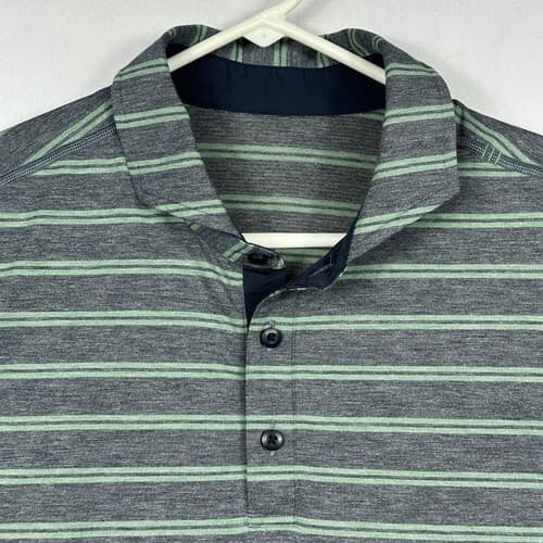 Lululemon Mens Propel Polo Shirt Large Gray Green Striped Cut Back Breathable - Thumbnail 2