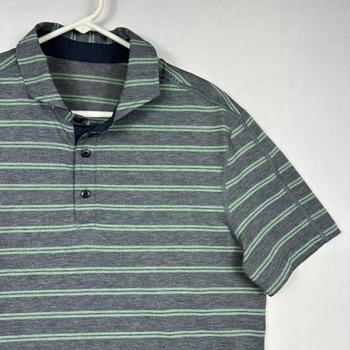 Lululemon Mens Propel Polo Shirt Large Gray Green Striped Cut Back Breathable - Thumbnail 5