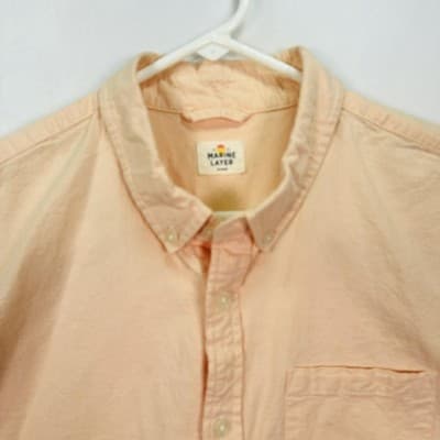 Marine Layer Shirt Mens Marge Medium Large Stretch Selvage Peach Short Sleeve - Thumbnail 2