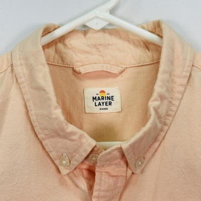Marine Layer Shirt Mens Marge Medium Large Stretch Selvage Peach Short Sleeve - Thumbnail 4