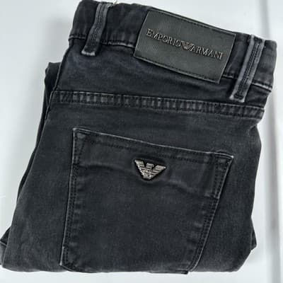 Emporio Armani Jeans Womens 34 X 25 Black Slim Straight Dark Wash Denim Logo