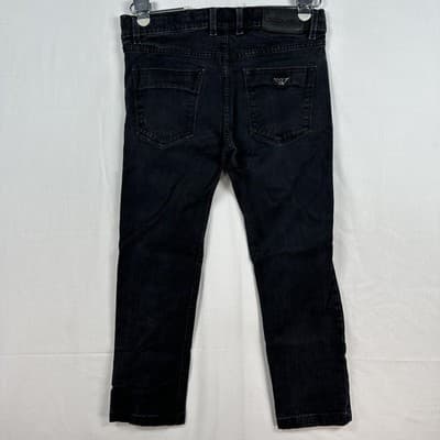 Emporio Armani Jeans Womens 34 X 25 Black Slim Straight Dark Wash Denim Logo - Thumbnail 3