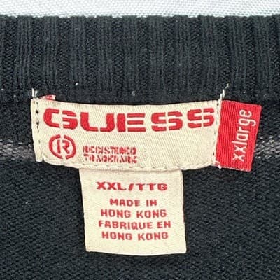 Guess Sweater Youth 2XL Black Striped Crewneck Pullover Knit Long Sleeve Vintage - Thumbnail 4