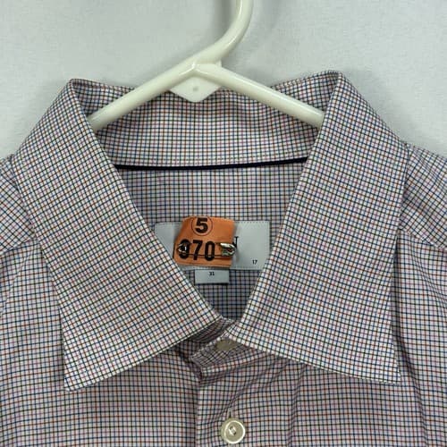 Eton Contemporary Dress Shirt Men XL 17 / 43 Red Blue Hairline Check Long Sleeve - Thumbnail 4