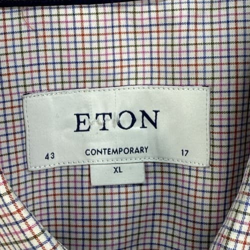 Eton Contemporary Dress Shirt Men XL 17 / 43 Red Blue Hairline Check Long Sleeve - Thumbnail 5