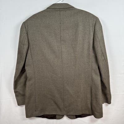 Yves Saint Laurent Sport Coat Mens 46R Brown Wool Cashmere Herringbone Italy - Thumbnail 2
