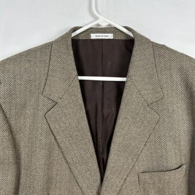 Yves Saint Laurent Sport Coat Mens 46R Brown Wool Cashmere Herringbone Italy - Thumbnail 3