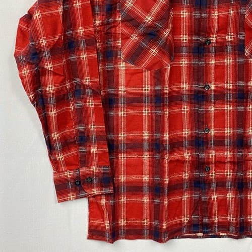 NEW Saugatuck Flannel Shirt Mens Medium Long Sleeve Dry Goods Red Blue Plaid Vtg - Thumbnail 6