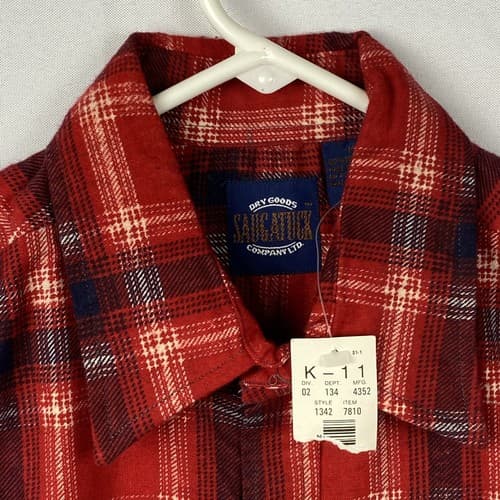 NEW Saugatuck Flannel Shirt Mens Medium Long Sleeve Dry Goods Red Blue Plaid Vtg - Thumbnail 8