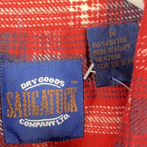 NEW Saugatuck Flannel Shirt Mens Medium Long Sleeve Dry Goods Red Blue Plaid Vtg - Thumbnail 9