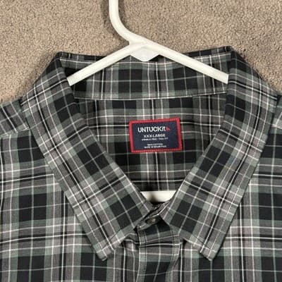 UNTUCKit Shirt Mens 3XL Tall Devitt Black Green Plaid Long Sleeve Button Front - Thumbnail 4