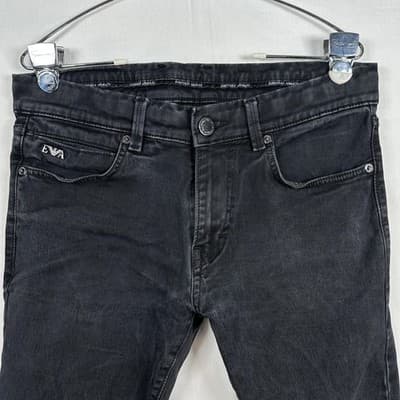 Emporio Armani Jeans Womens 34 X 25 Black Slim Straight Dark Wash Denim Logo - Thumbnail 4