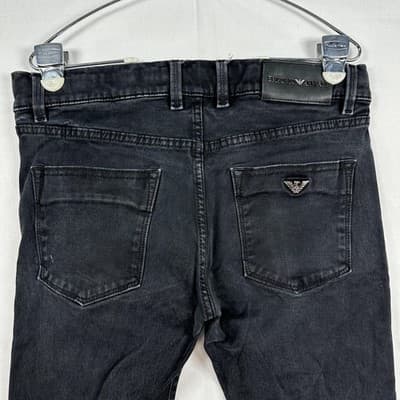 Emporio Armani Jeans Womens 34 X 25 Black Slim Straight Dark Wash Denim Logo - Thumbnail 7