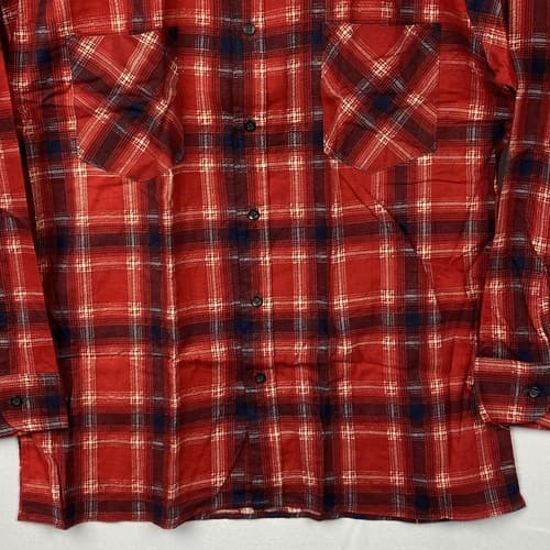 NEW Saugatuck Flannel Shirt Mens Medium Long Sleeve Dry Goods Red Blue Plaid Vtg - Thumbnail 4