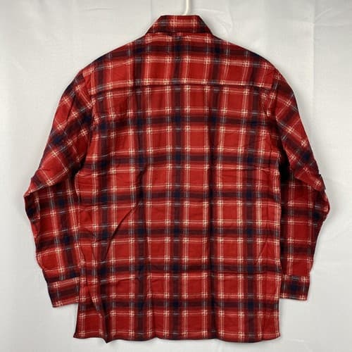 NEW Saugatuck Flannel Shirt Mens Medium Long Sleeve Dry Goods Red Blue Plaid Vtg - Thumbnail 3