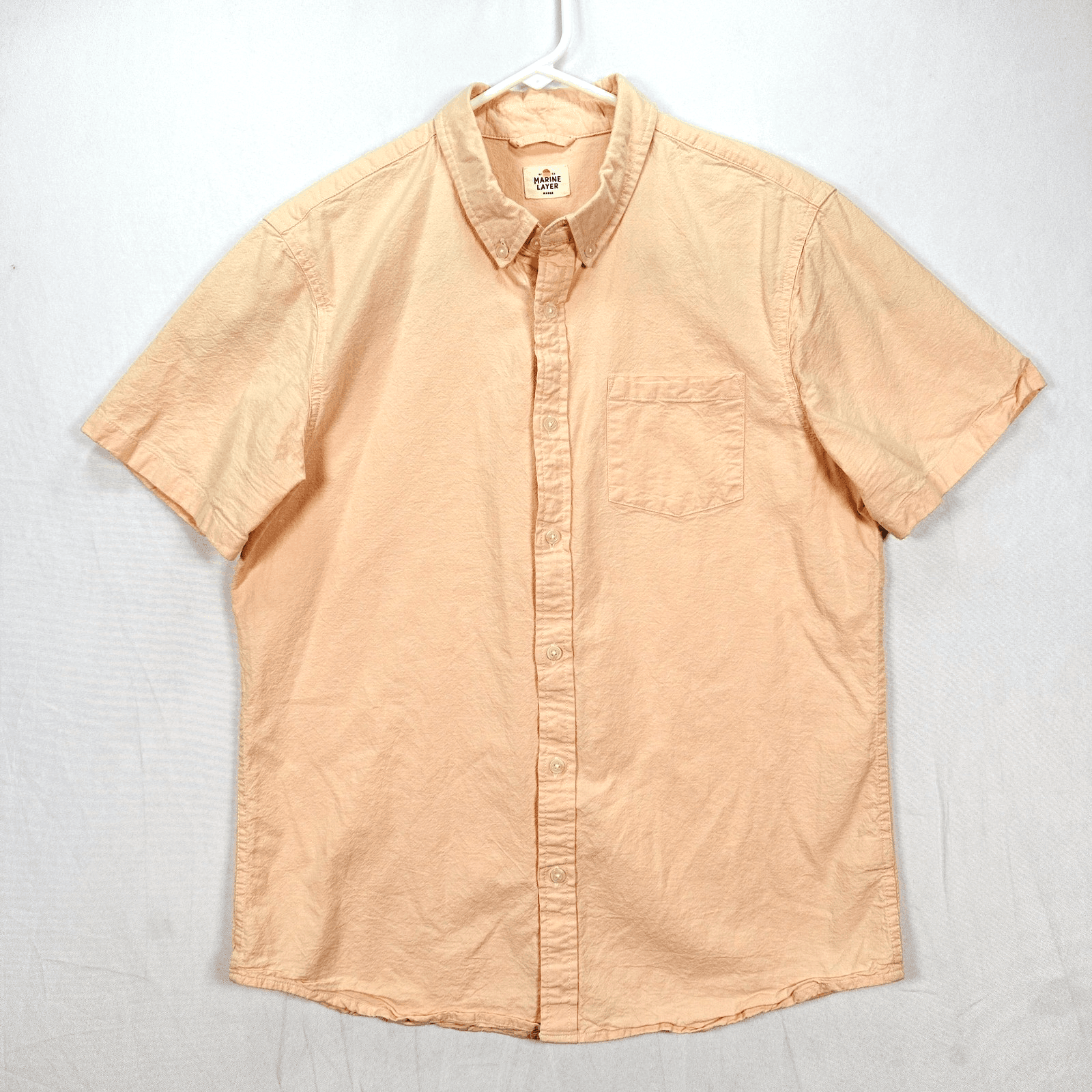 Marine Layer Shirt Mens Marge Medium Large Stretch Selvage Peach Short Sleeve - Image 1