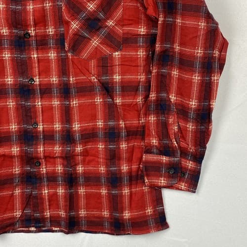 NEW Saugatuck Flannel Shirt Mens Medium Long Sleeve Dry Goods Red Blue Plaid Vtg - Thumbnail 5
