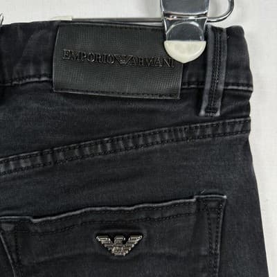 Emporio Armani Jeans Womens 34 X 25 Black Slim Straight Dark Wash Denim Logo - Thumbnail 8