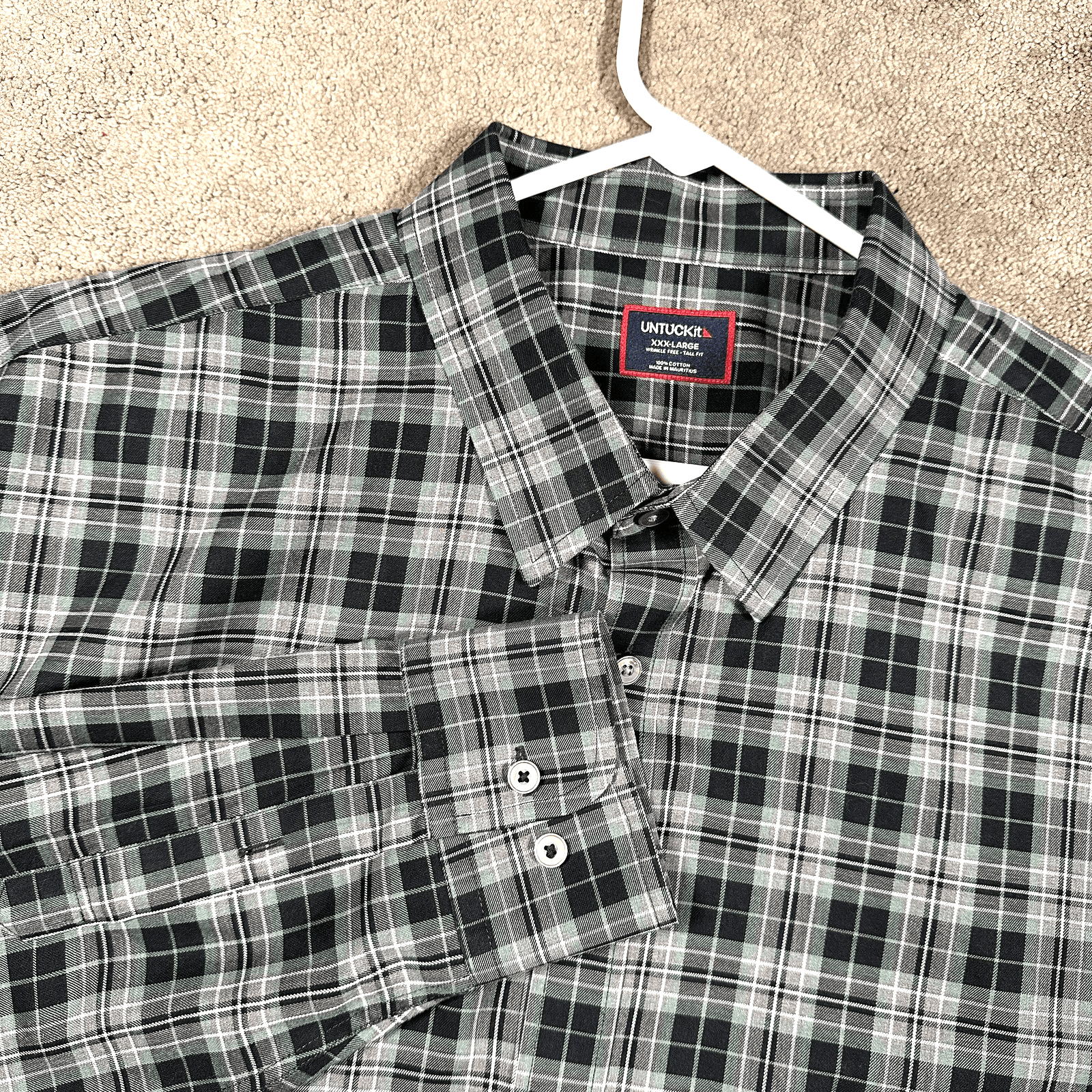 UNTUCKit Shirt Mens 3XL Tall Devitt Black Green Plaid Long Sleeve Button Front - Image 1