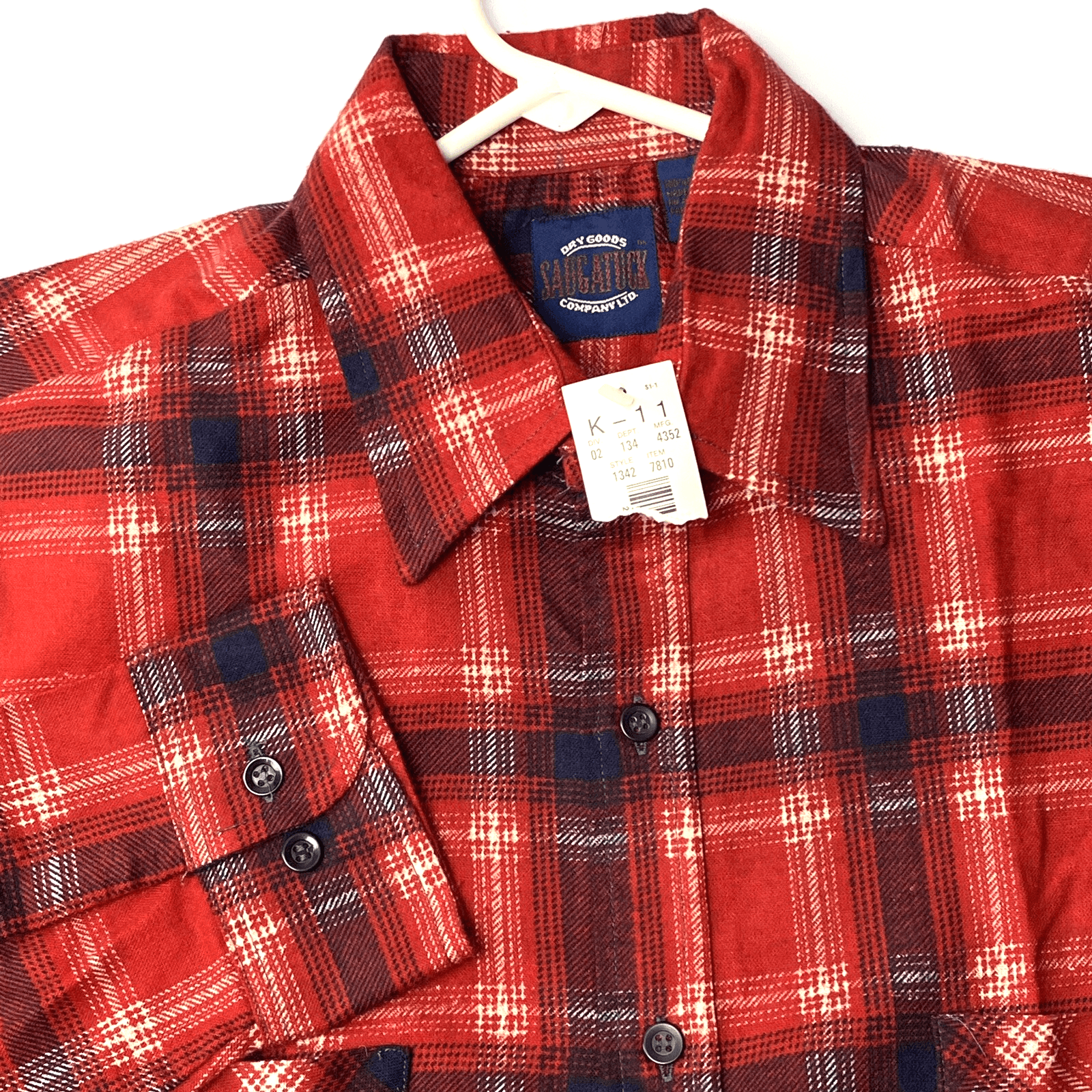 NEW Saugatuck Flannel Shirt Mens Medium Long Sleeve Dry Goods Red Blue Plaid Vtg - Image 1