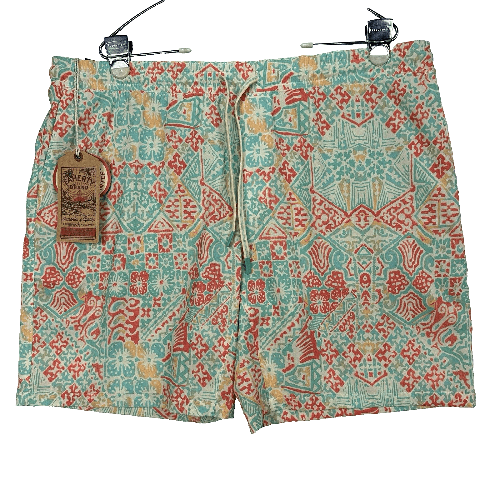 NEW Faherty Shorelite Swim Trunks Sz 2XL Tropic Cay Block Print Multicolor Lined - Thumbnail 2