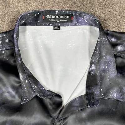 GS Bogosse Shirt Mens 3XL Multicolor Long Sleeve Satin Cityscape Car Button Up - Thumbnail 5