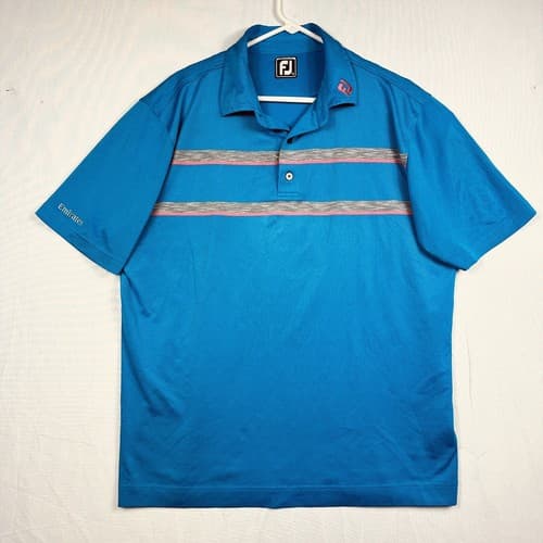 Footjoy Tour Issue Golf Polo Shirt Men XL Blue Striped Short Sleeve Emirates FJ - Thumbnail 3