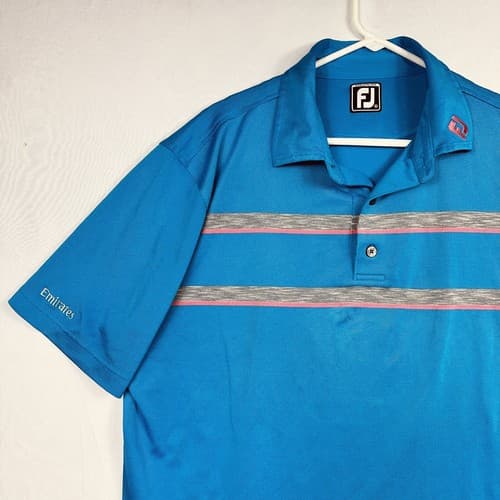 Footjoy Tour Issue Golf Polo Shirt Men XL Blue Striped Short Sleeve Emirates FJ - Thumbnail 7