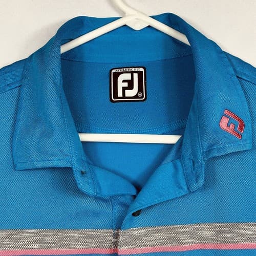 Footjoy Tour Issue Golf Polo Shirt Men XL Blue Striped Short Sleeve Emirates FJ - Thumbnail 2