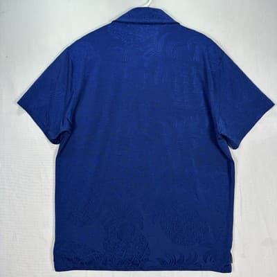 Tori Richard Polo Shirt Mens XL Pineapple Jacquard Performance Golf Navy Sheer - Thumbnail 3