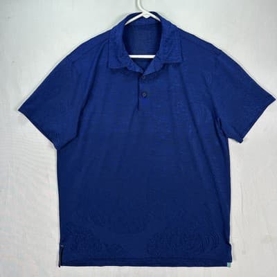 Tori Richard Polo Shirt Mens XL Pineapple Jacquard Performance Golf Navy Sheer - Thumbnail 2