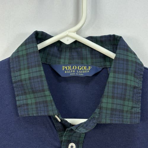 Polo Golf Ralph Lauren Shirt Mens Medium Pebble Beach Golf Navy Plaid Collar - Thumbnail 4