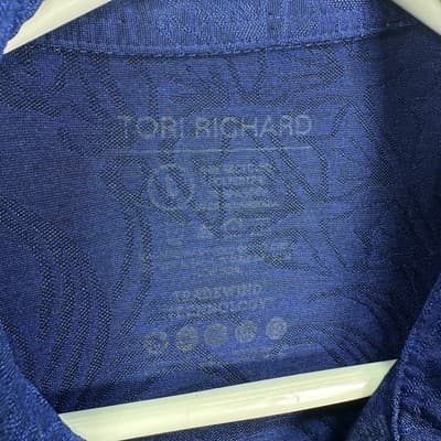 Tori Richard Polo Shirt Mens XL Pineapple Jacquard Performance Golf Navy Sheer - Thumbnail 6