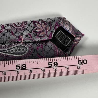 XMI Platinum Jacquard Tie Mens Gray Purple Pink Paisley Classic Skinny Necktie - Thumbnail 7