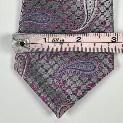 XMI Platinum Jacquard Tie Mens Gray Purple Pink Paisley Classic Skinny Necktie - Thumbnail 6