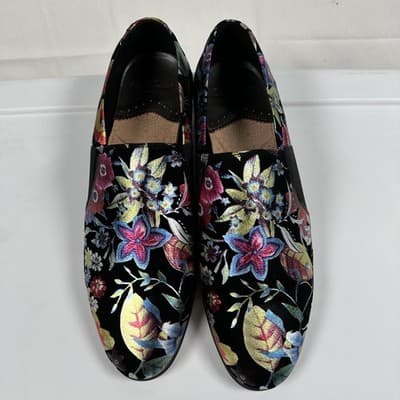 Robert Graham Artic Mens Black Floral Metallic Embroidery Loafers RG5657S Sz 8.5 - Thumbnail 2