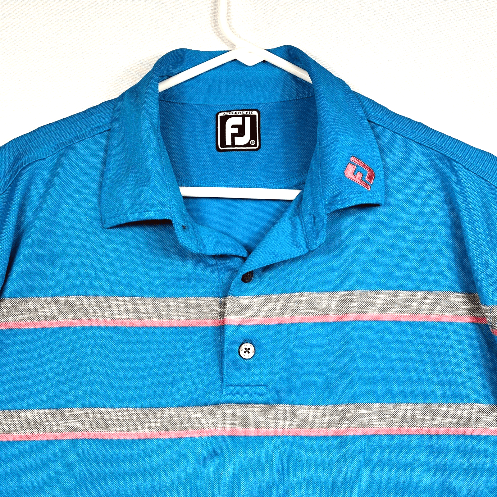 Footjoy Tour Issue Golf Polo Shirt Men XL Blue Striped Short Sleeve Emirates FJ - Image 1