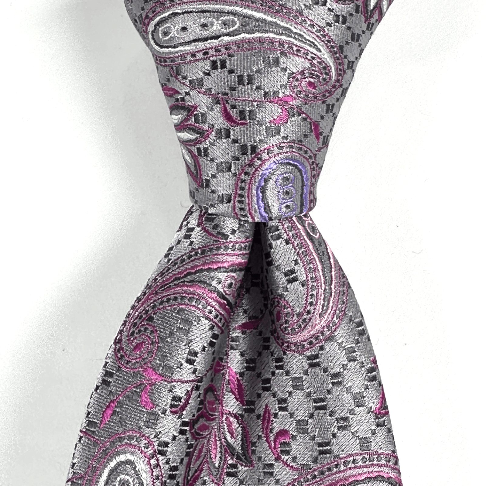 XMI Platinum Jacquard Tie Mens Gray Purple Pink Paisley Classic Skinny Necktie - Image 1